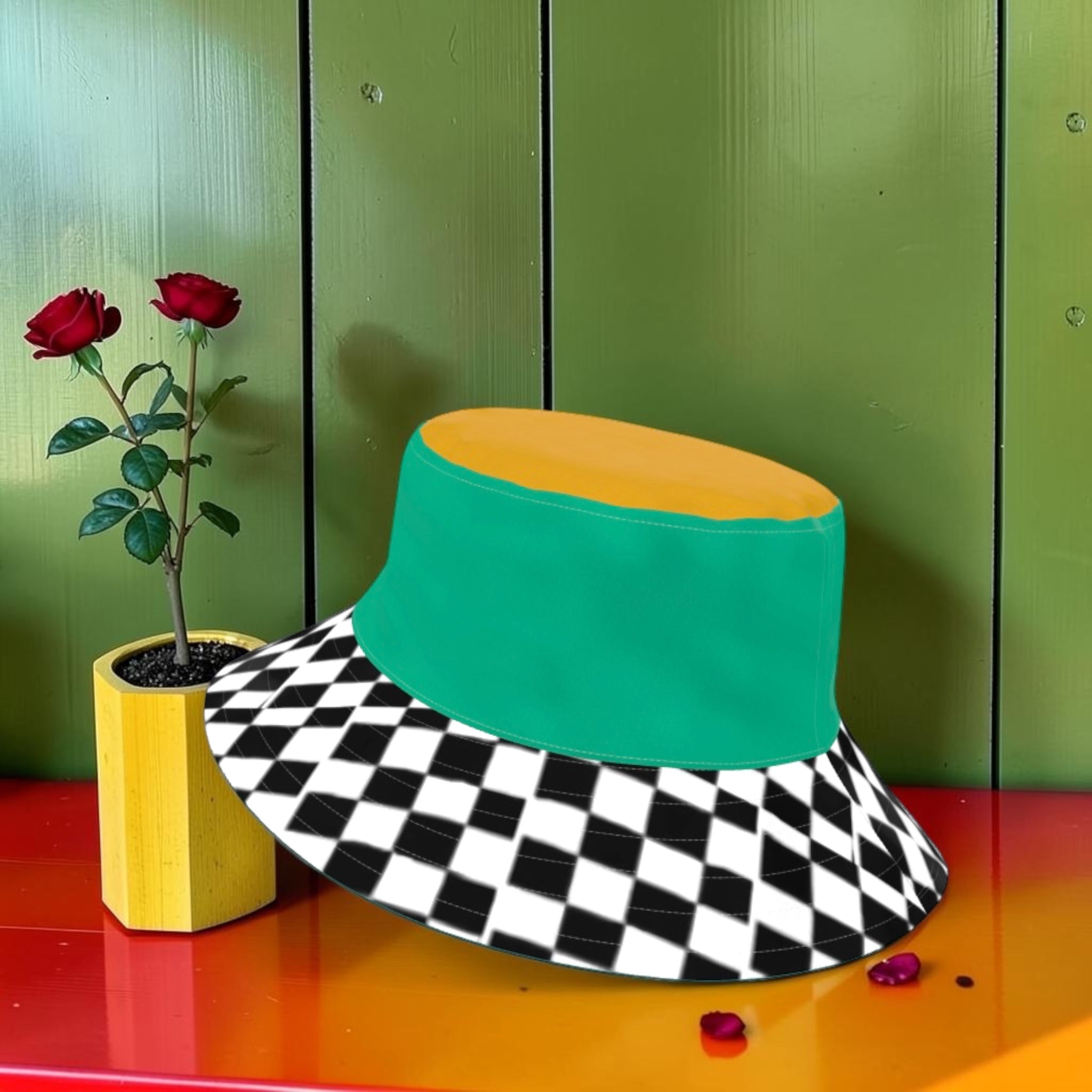 Vol I — The Check Bucket Hat, front angle view