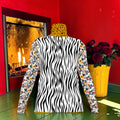 Solange silky jersey top with zebra-print front, floral long sleeves and leopard-print neckline