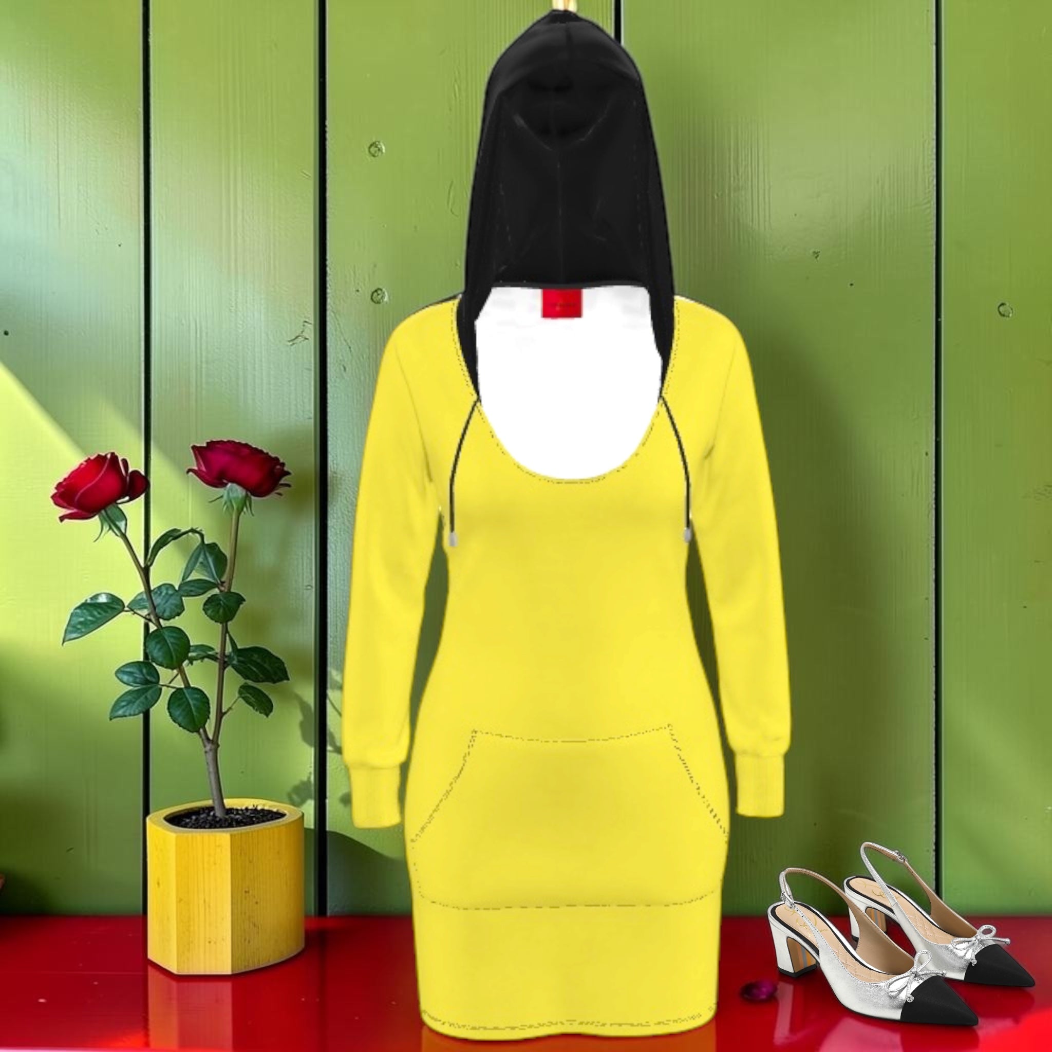 The Golden Checkmate Dress - Golden Yellow Front with Black Hood - Golden Expression Art
