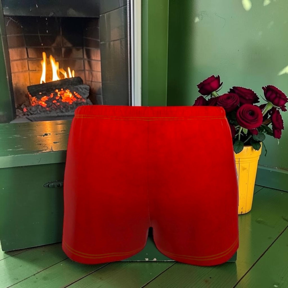 Back of The Rebel Split Shorts in vivid solid red cotton