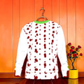 Vol II The Eden Spot Sweatshirt — back view, white body with scarlet red spot print and green collar, Eden Edit