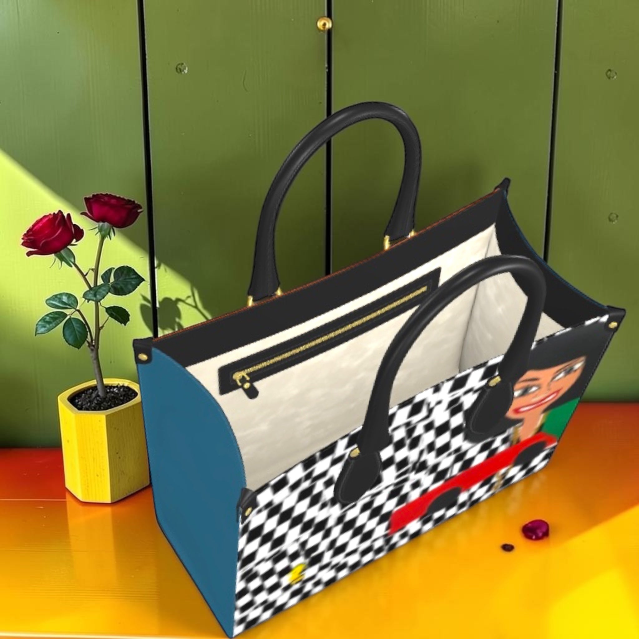 Vol I — The Isis Tote — Interior view with zip pocket and blue side panel