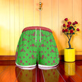 Vol II Chariot Anchored Shorts — front view, all-over green spot print with scarlet red waistband and white drawstring, Eden Edit