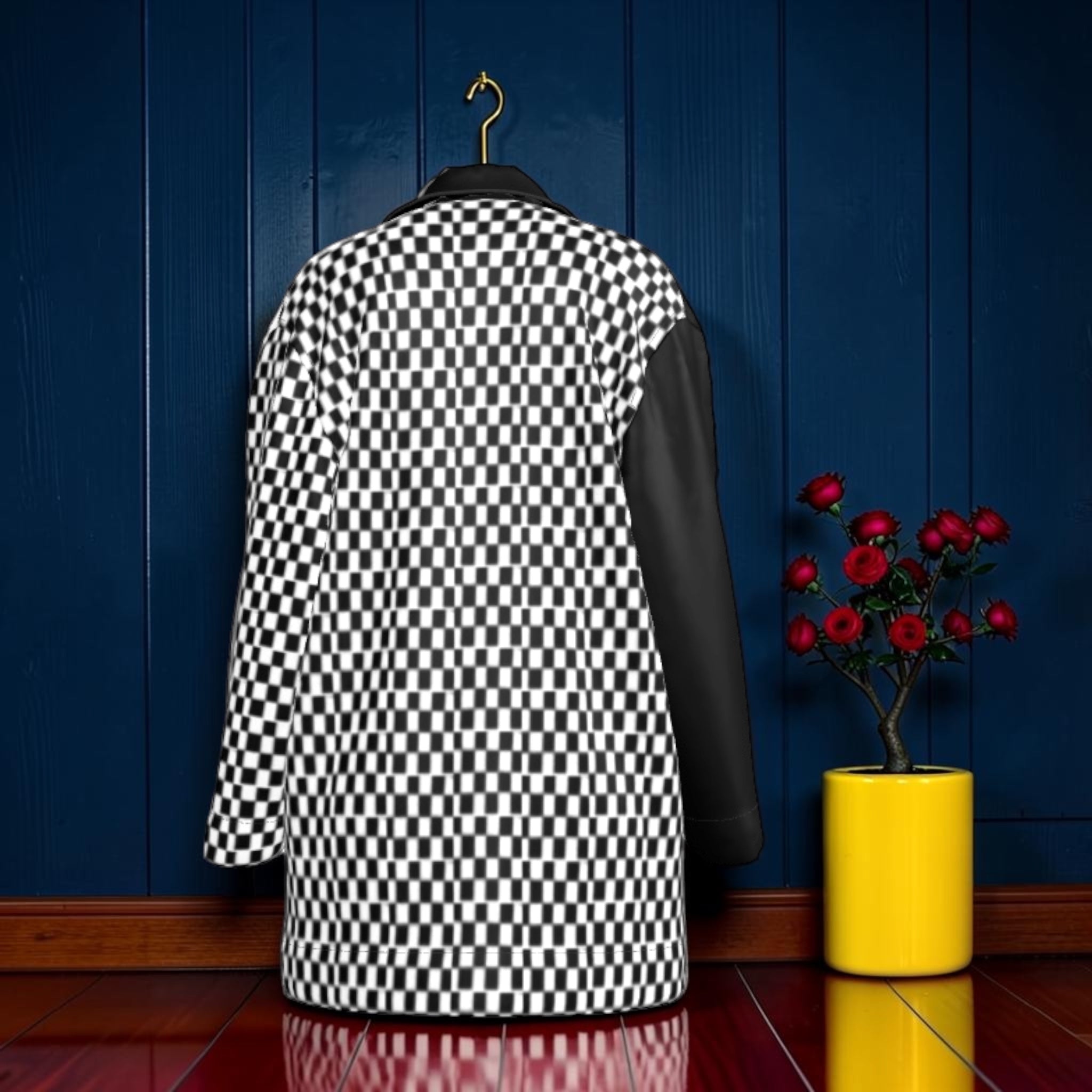 The Eclipse Silk Shirt — 100% silk color-block shirt, all-over Checkmate DNA back view, Vol III Night Time Edit