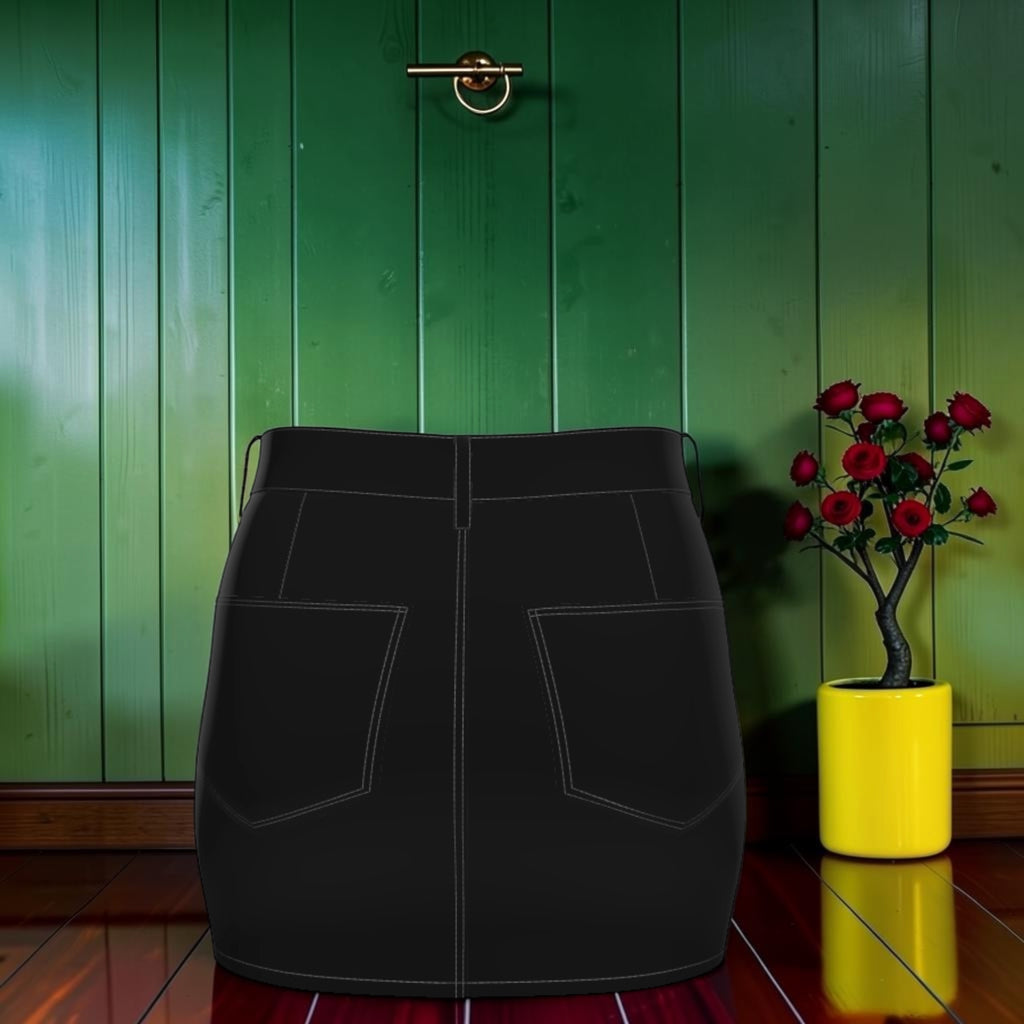 Vol III The Night Solace Mini Skirt — back view, solid black with contrast stitching