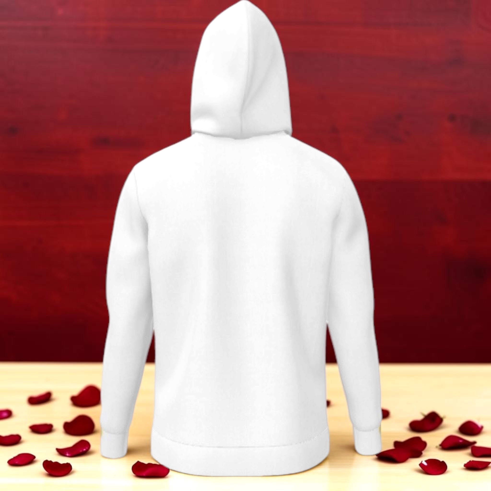 The Love Bug Classic Hoodie — clean white back view with oversized hood — Golden Expression Art Vol III Night Time Edit
