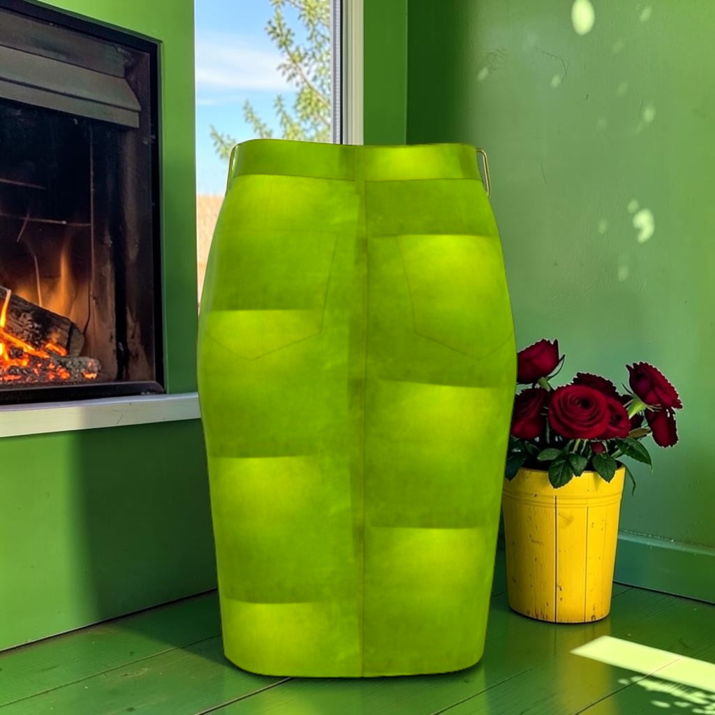 Scarlet Voltage denim midi skirt lime-green block-pattern back
