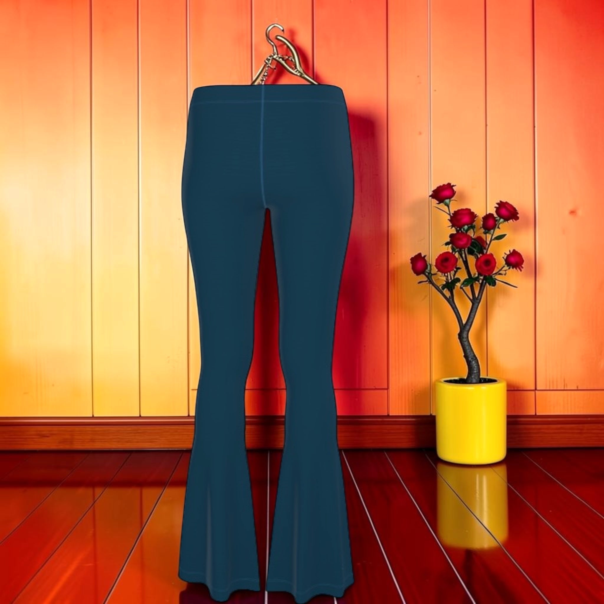 Vol II — The Lullaby Flare Pant solid teal colorway back view, long flare silhouette — Golden Expression Art Eden Edit
