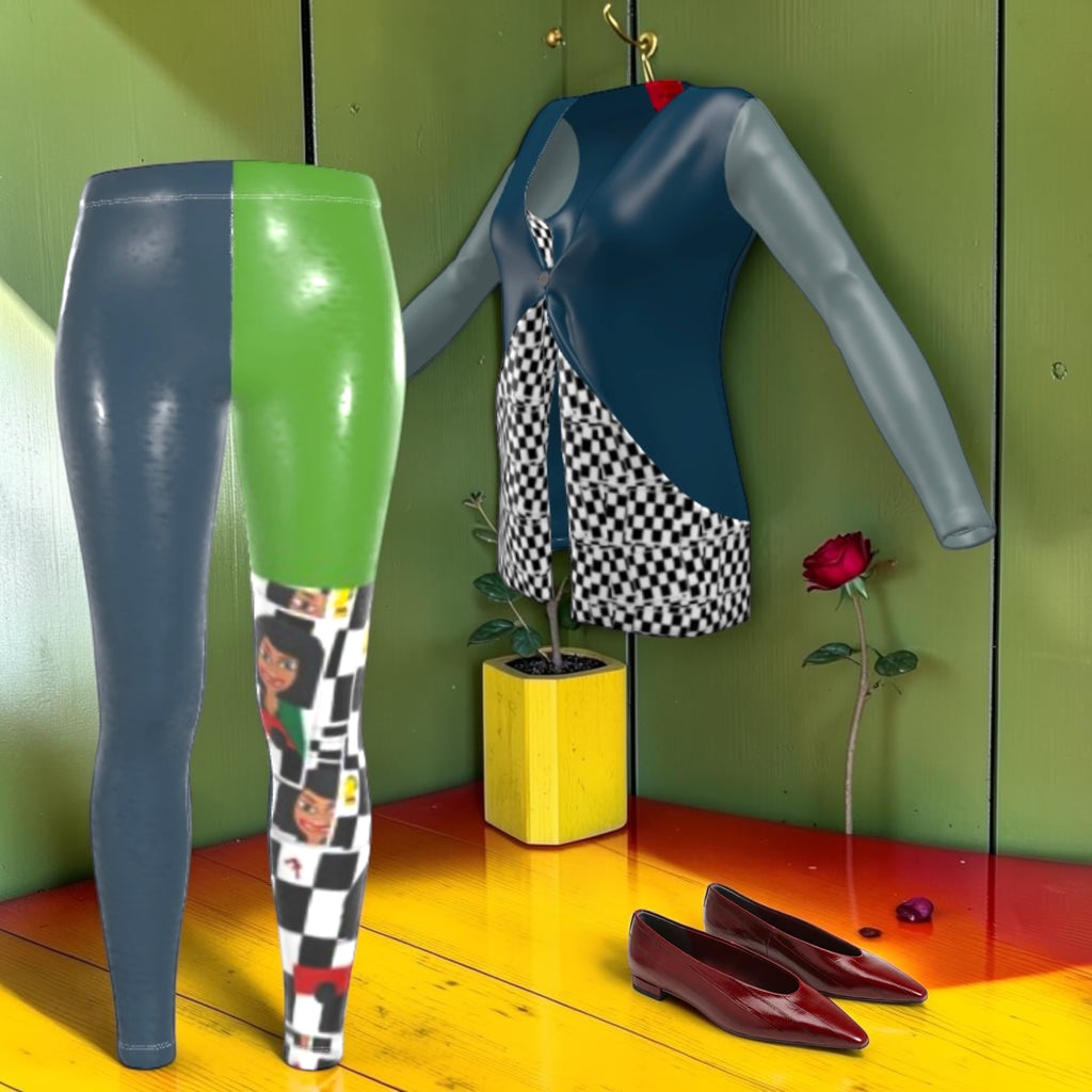 The Sovereign Top styled with checkered leggings — full editorial look