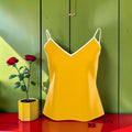 The ICONIC Silk Top in Golden Yellow — front view