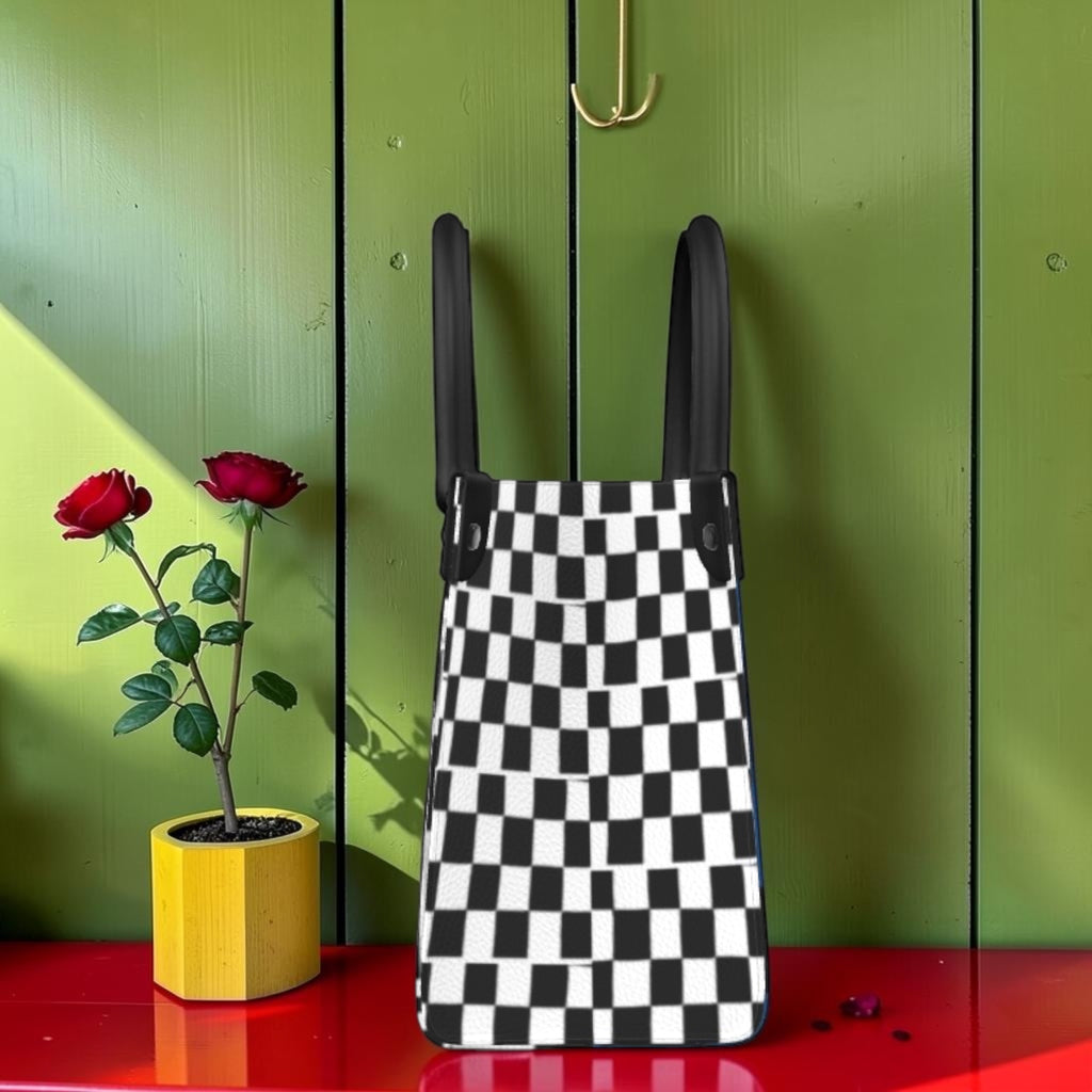 The Rule Breaker Mini Satchel Tote — Black White Checkered bottom view