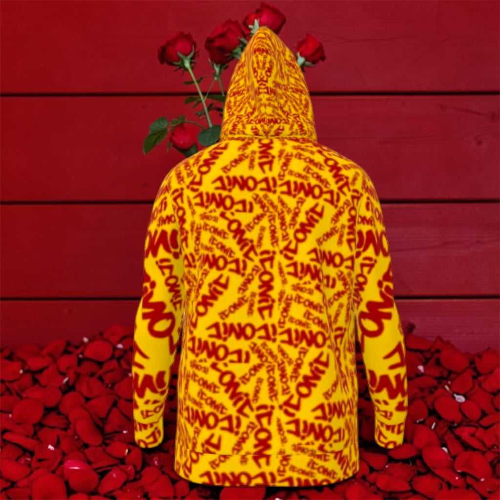 The ICONIC Pullover — back view standing, rose petal backdrop