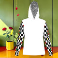 Vol IV — The Silent Check — Front view, white body with black and white checkered sleeves