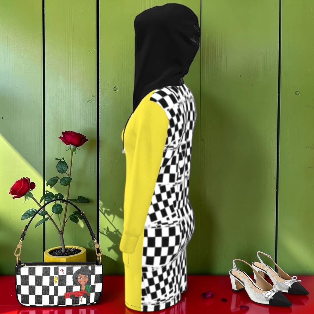 The Golden Checkmate Dress - Side View styled with The Iconic Grab & Go - Golden Expression Art