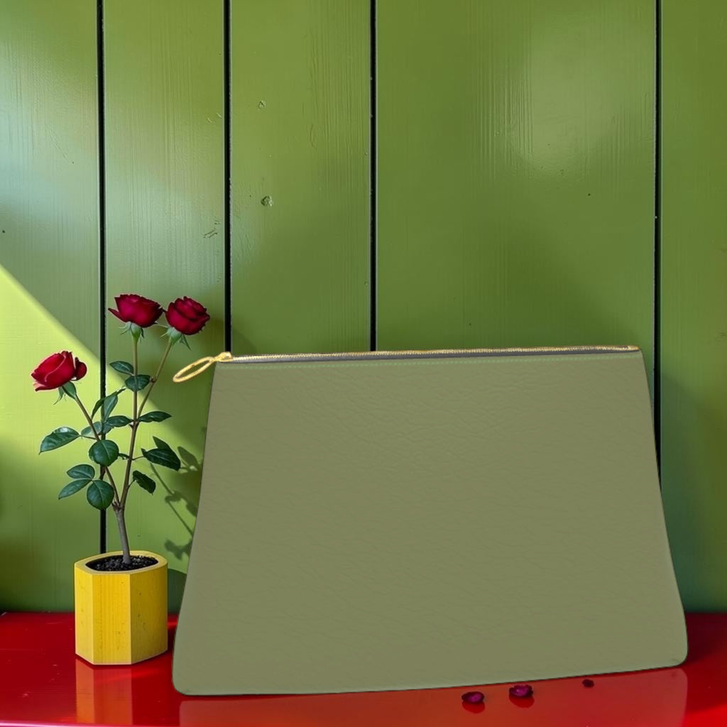 Vol I — The Joy Clutch — sage green back exterior with gold zipper
