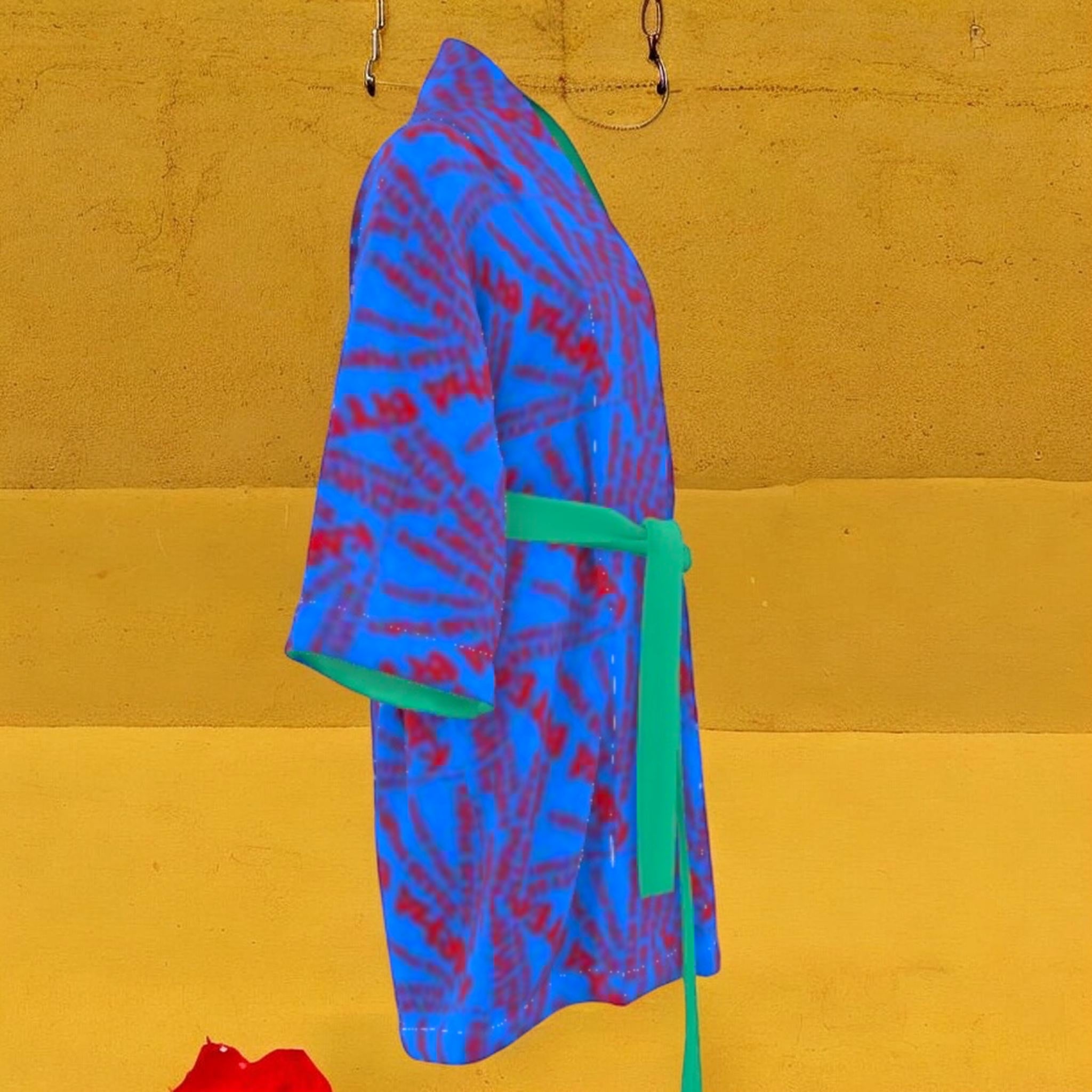 The Unbothered Signature Robe 100% Silk — side view showing emerald green cuff lining and self-tie belt — Vol III The Unbothered Edit by Golden Expression Art