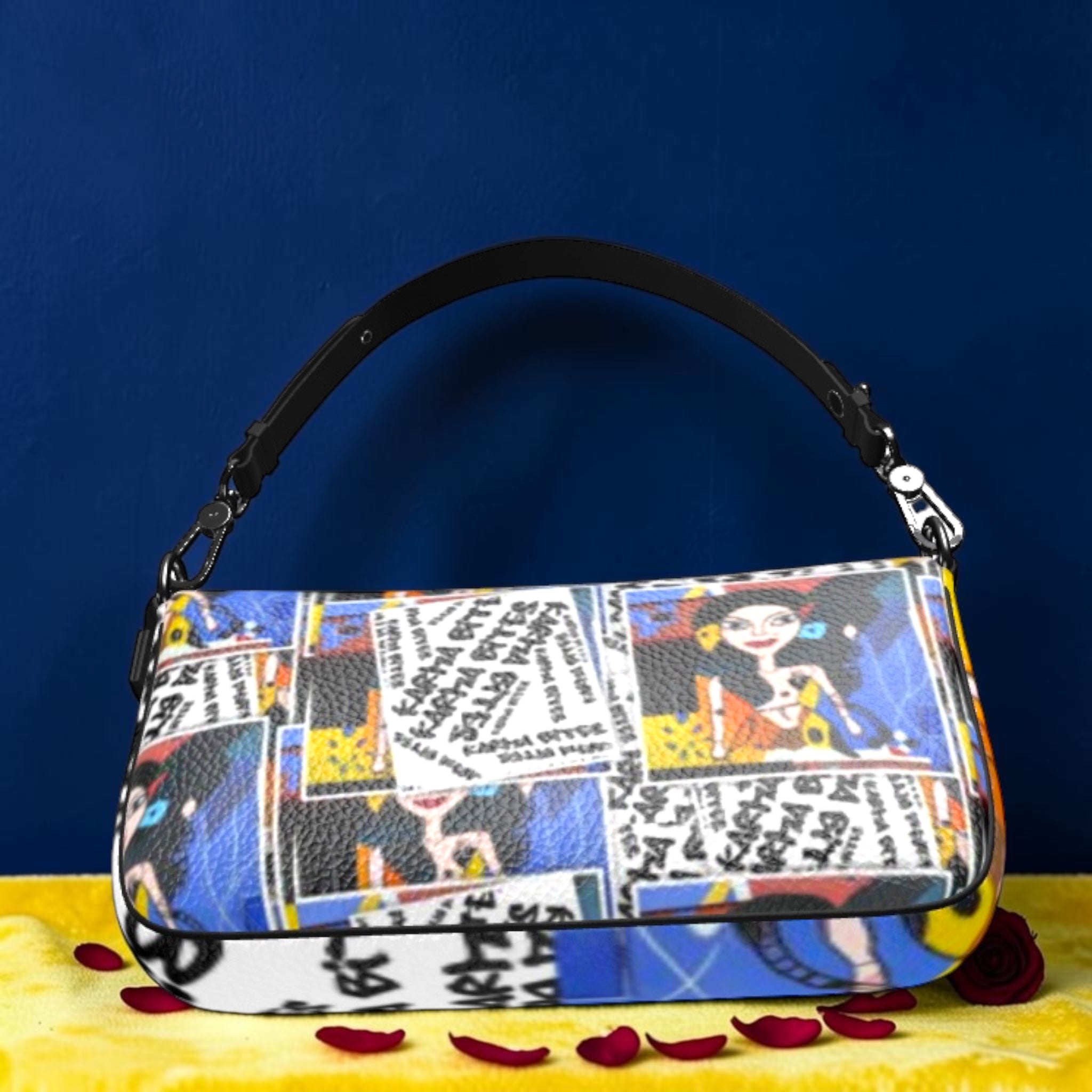 GEA Vol III Unbothered Baguette Doll Wall comic print multicolor black strap silver hardware limited edition front view