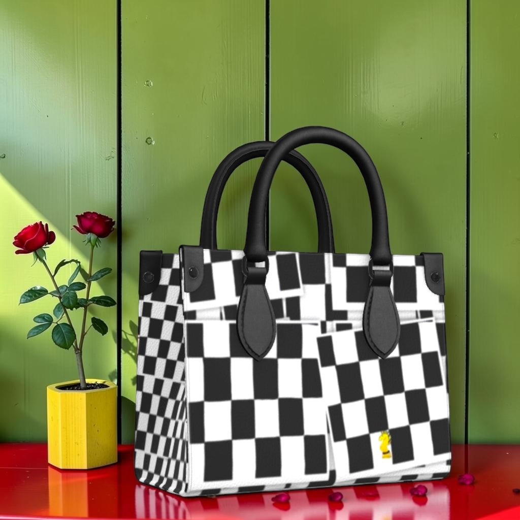 The Rule Breaker Mini Satchel Tote — Black White Checkered front view