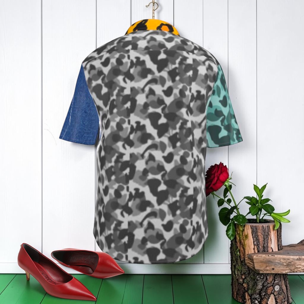 The Untamed Authority Silk Shirt back with grey-and-black animal print