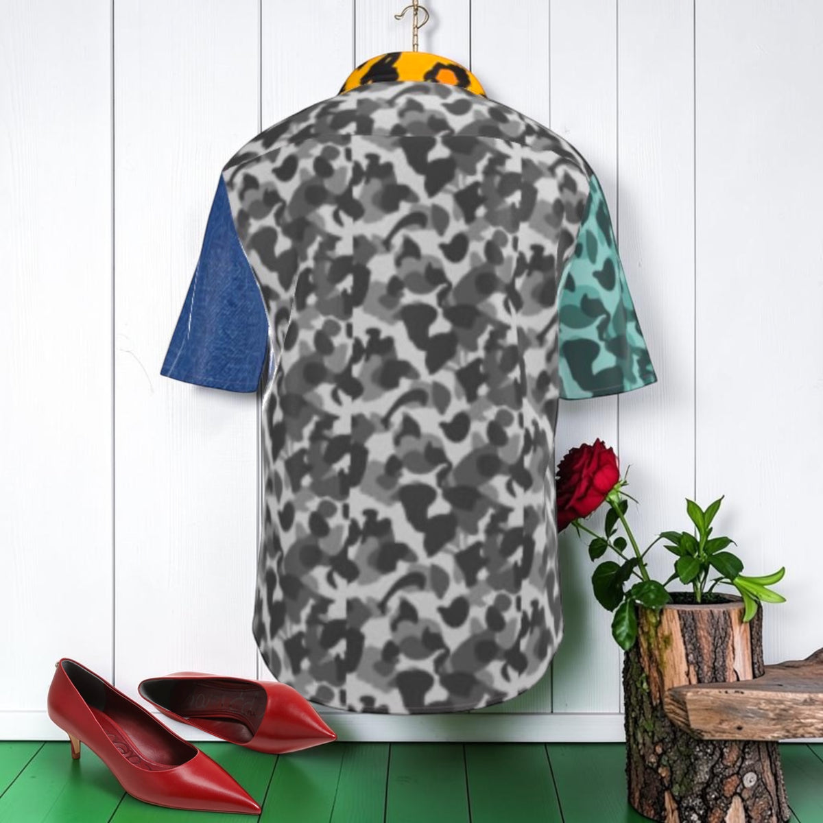 The Untamed Authority Silk Shirt back with grey-and-black animal print