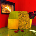 Opposite view of The Gilded Instinct Shorts with golden leopard print beside lime and gold color-block panels.