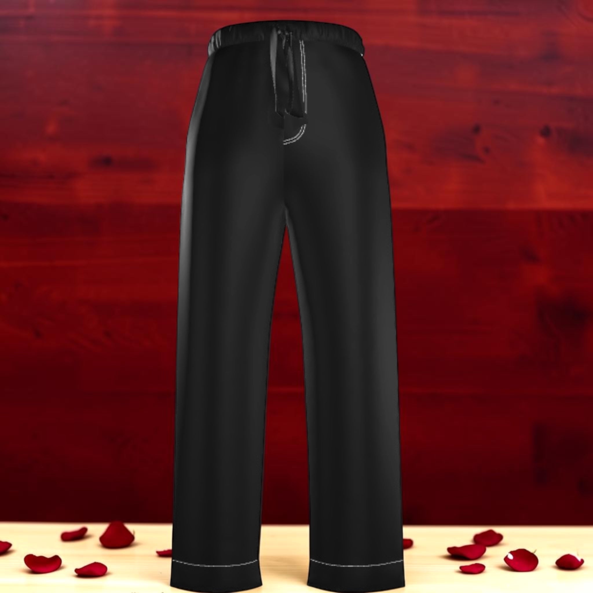 The Midnight Silk Pant — 100% silk fluid straight pant in midnight black, front view, Vol III Night Time Edit