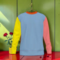 The Colour Rule Shirt — sky blue body with yellow left sleeve and pink right sleeve, orange collar, back view