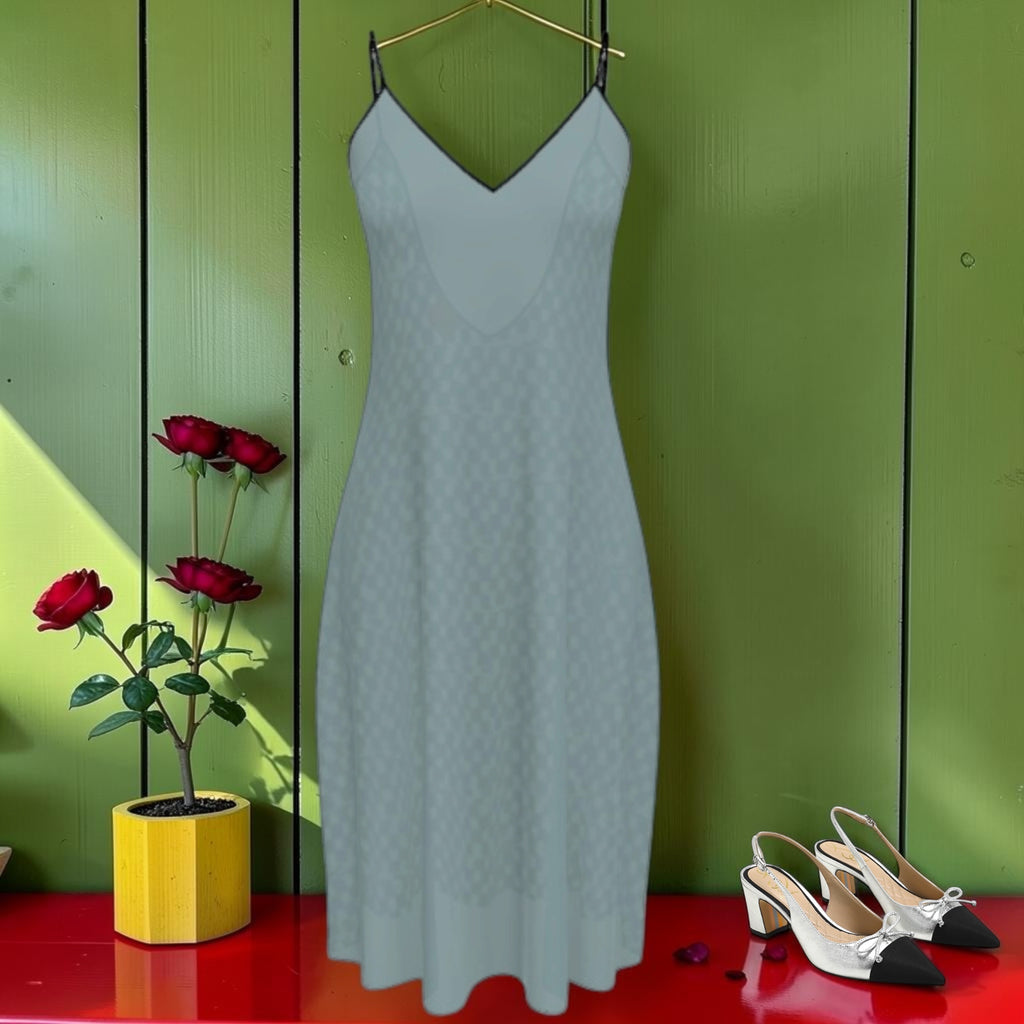The Still Water Dress — Slate blue midi slip dress front view