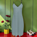 The Still Water Dress — Slate blue midi slip dress front view