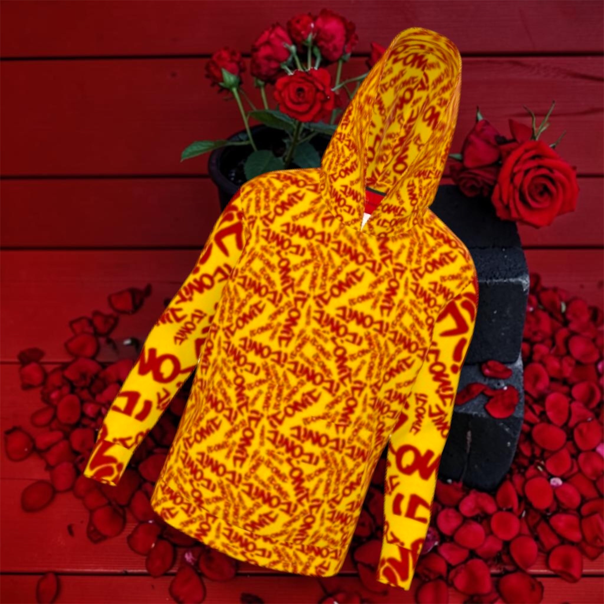 The ICONIC Pullover — flat lay, rose petal backdrop