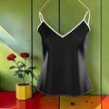 The ICONIC Silk Top Noir back view — black silk cami with white contrast trim — Golden Expression Art Vol I ICONIC Edit