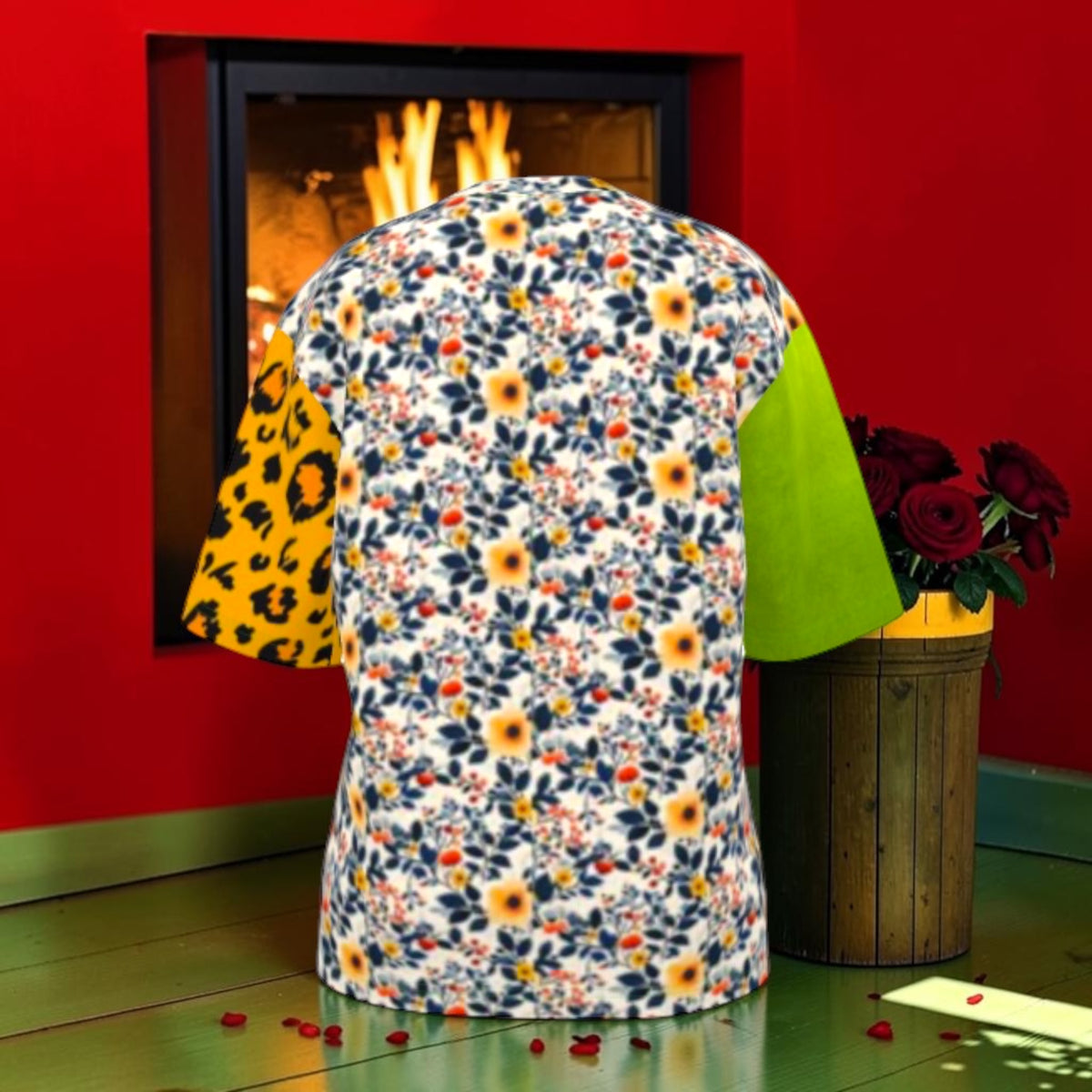 Gilded Instinct Oversized Tee floral-print back with contrasting sleeves