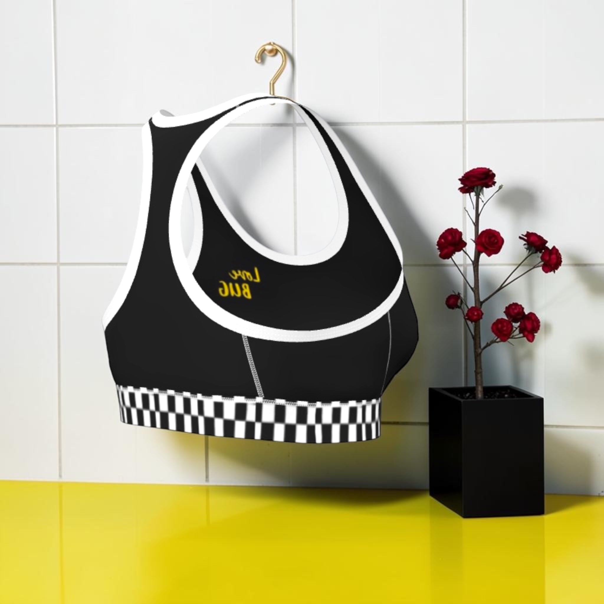 Vol III The Night Racer Sports Bra — alternate back view with gold Love Bug script detail