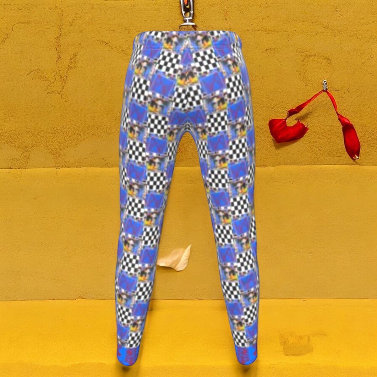 The Rox Jogger in cerulean blue with Checkmate DNA and Doll Wall collage print — Vol III The Unbothered Edit by Golden Expression Art